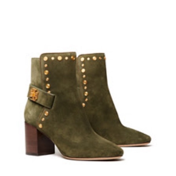 Tory Burch Kira 70mm suede bootie in leccio (olive green)